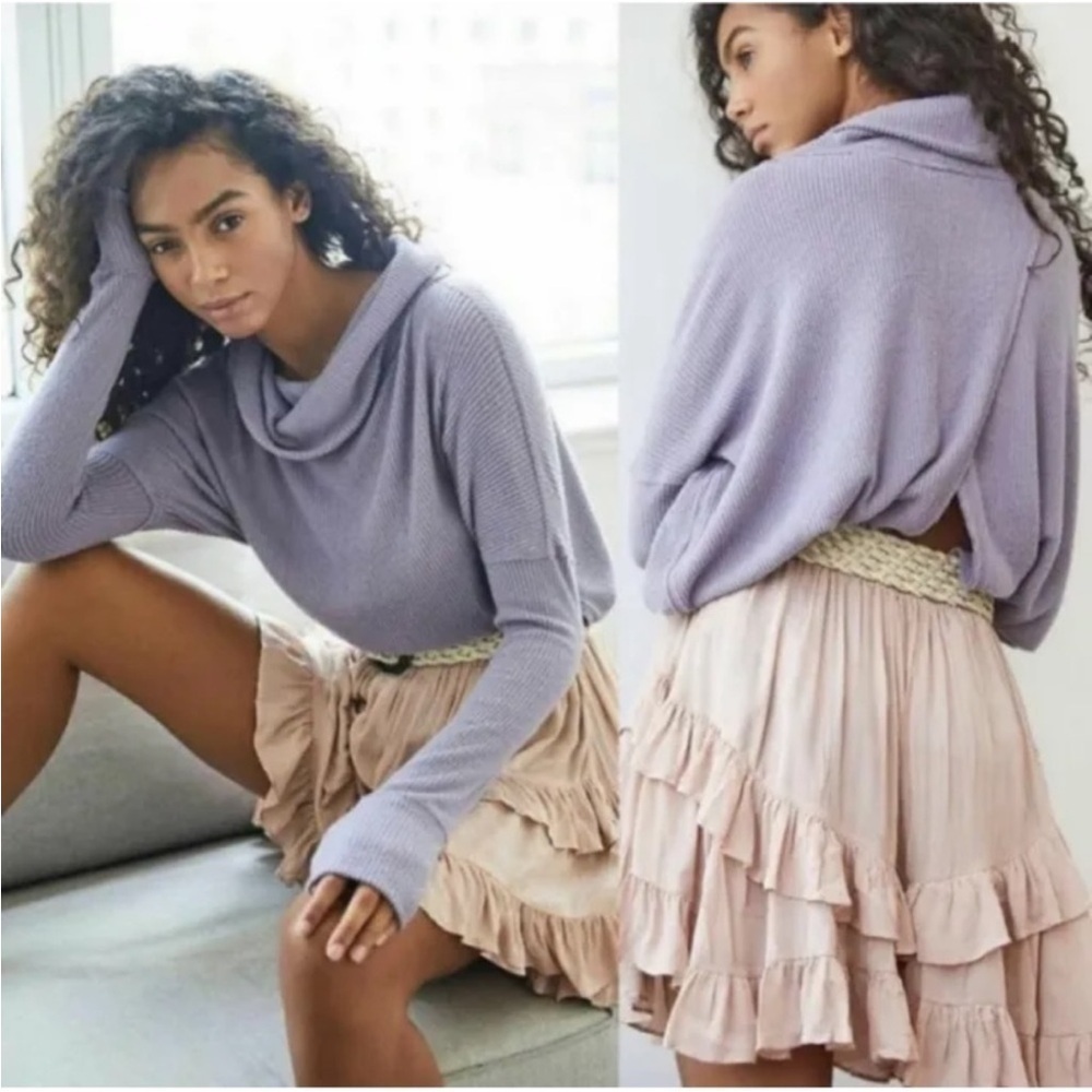 Free People We The Free Juicy Long Sleeve Tunic Top Cowl Neck Purple Smoke Small